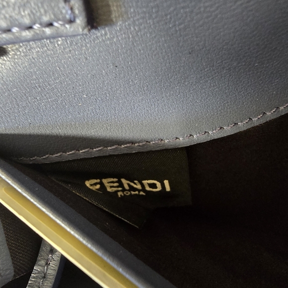 FENDI BLUE NAPPA LEATHER FF LOGO CHAIN WALLET BAGUETTE CROSSBODY BAG - Picture 14 of 15